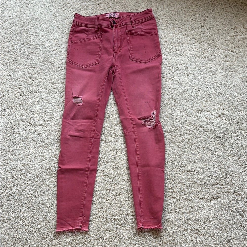 Women's Distressed Pinkish-Red Jeans
